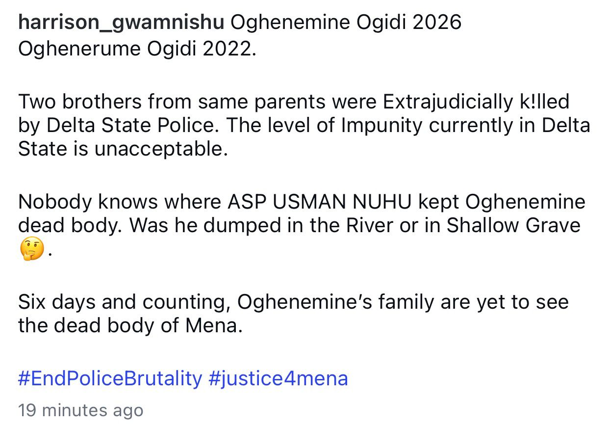 Nobody knows where ASP Nuhu Usman kept Oghenemine de@d body. Was he dumped in the River or in Shallow grave? - Activist Harrison Gwamnishu asks